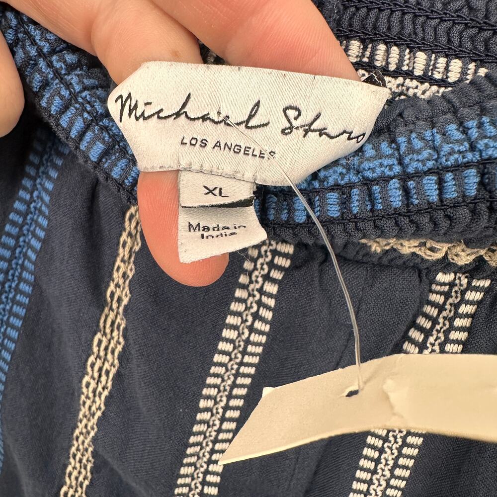 MICHAEL STARS NWT Evereve Navy Embroidered Striped Elastic Waist Pants // XL - Picture 7 of 12